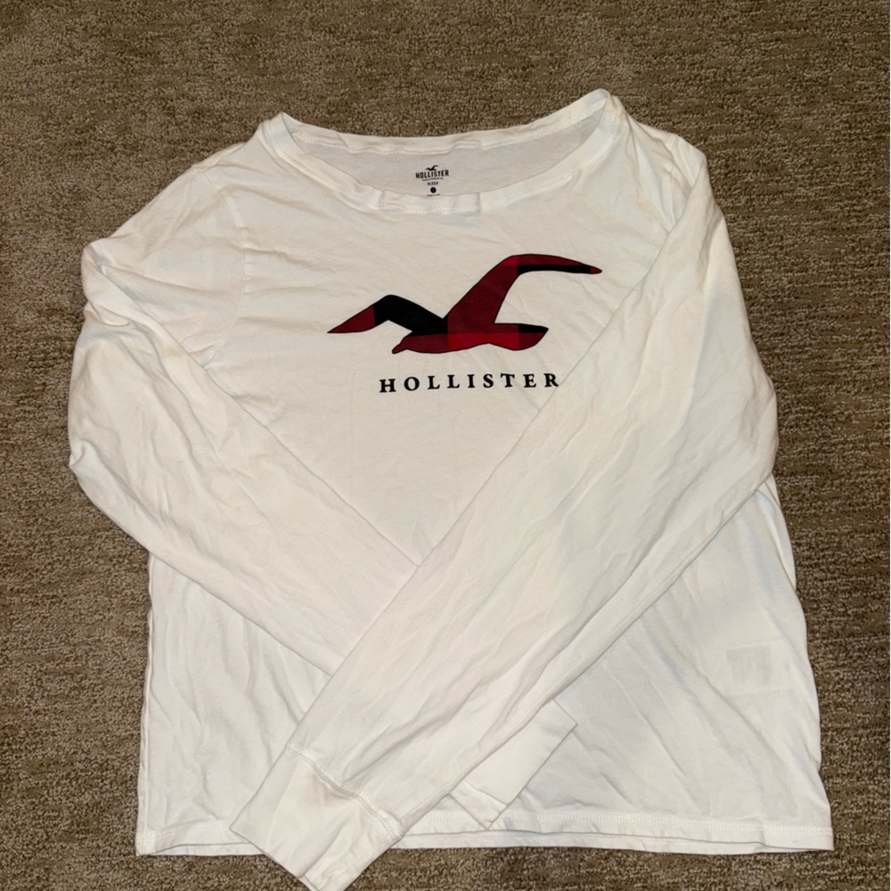 Hollister White Long Sleeve Tee with Red and Black Logo pajama